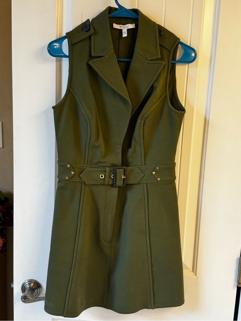 Derek Lam Olive Green Sleeveless Trench Dress with built in Belt size 6